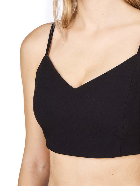 Γυναικείο Crop Top Αμάνικο με V Λαιμόκοψη Μαύρο