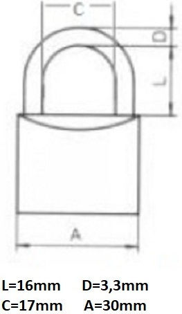 Cisa Locking Line Brass Padlock U-Shaped with Key 30mm
