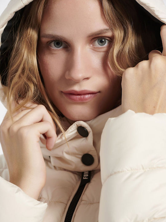 Women's Long Puffer Jacket for Winter white