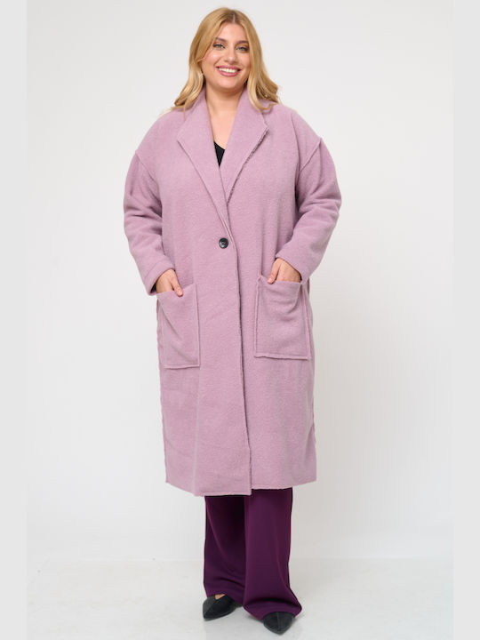 Jucita Women's Long Coat with Buttons Lila