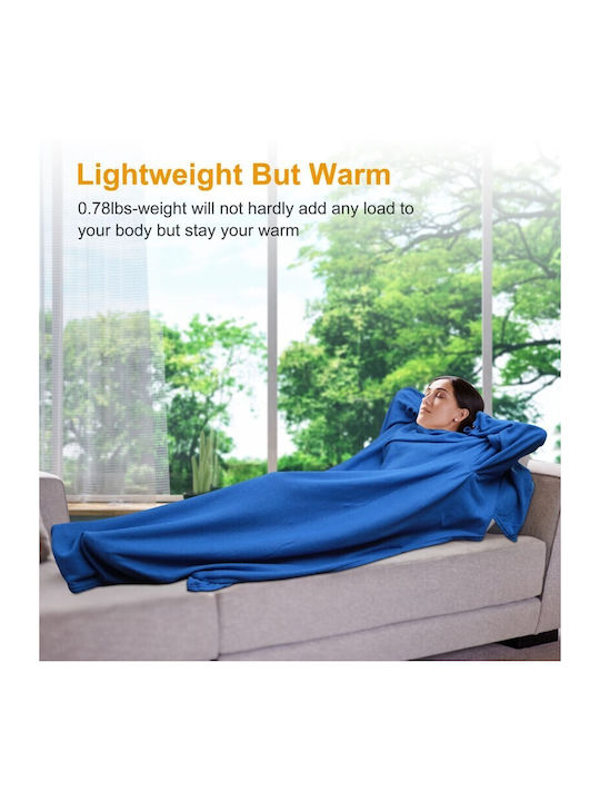 Κουβέρτα Fleece με Μανίκια 135x180εκ. Μπλε