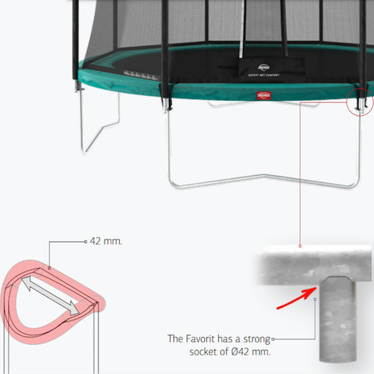 Berg Toys Favorit Regular 380 Trampolin Draußen Durchmesser 380cm mit Netz Grün