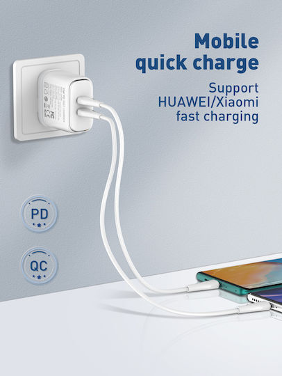 Ldnio USB 2.0 Cable USB-C male - USB-C 65W PD Λευκό 1m LC611C