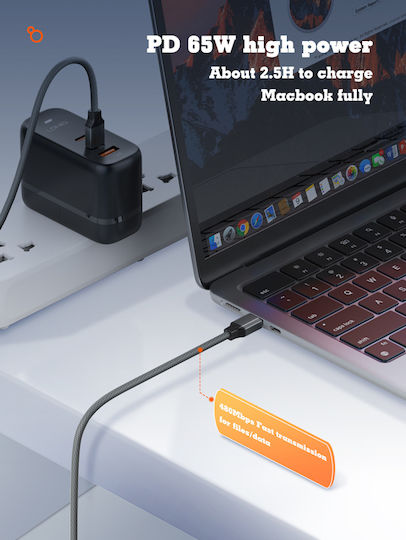 Ldnio USB 2.0 Cable USB-C male - USB-C 65W PD Γκρι 2m LC442