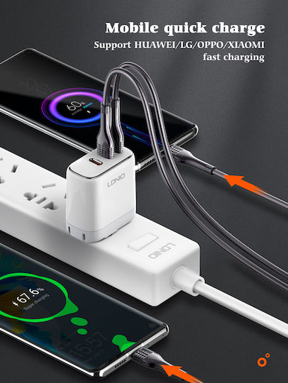 Ldnio LC651 USB 2.0 Cable USB-C male - USB-C 65W PD Χρυσό 1m