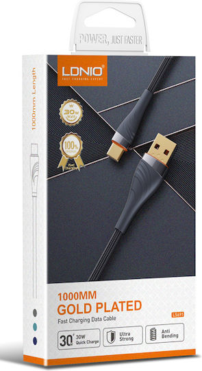 Ldnio LS691 Braided USB 2.0 Cable USB-C male - USB-A 30W Γκρι 1m