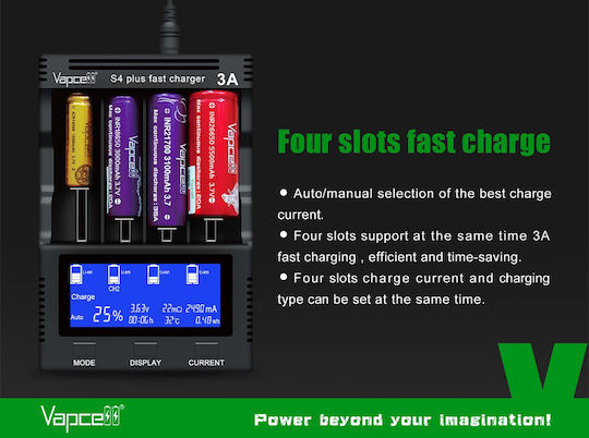 Vapcell S4 Plus V3.0 Charger 4 Batteries Li-ion/Ni-Cd/Ni-MH Size