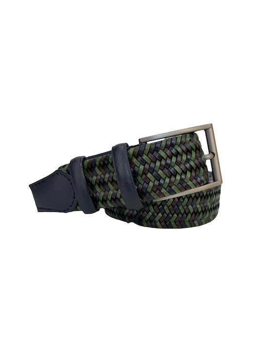 Terruzzi B660 Men's Knitted Leather Elastic Belt Green / Blue / Brown