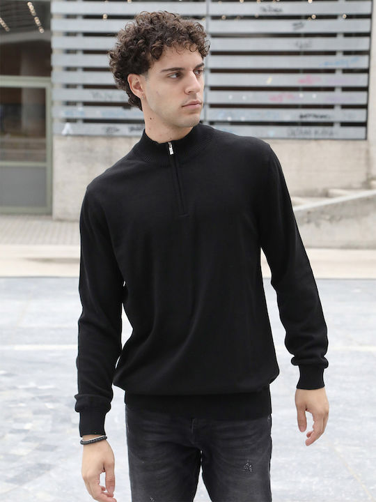 Yolofashion Men's Long Sleeve Sweater with Zipper BLACK