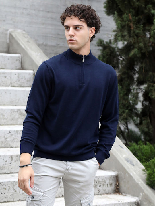 Yolofashion Men's Long Sleeve Sweater with Zipper BLUE