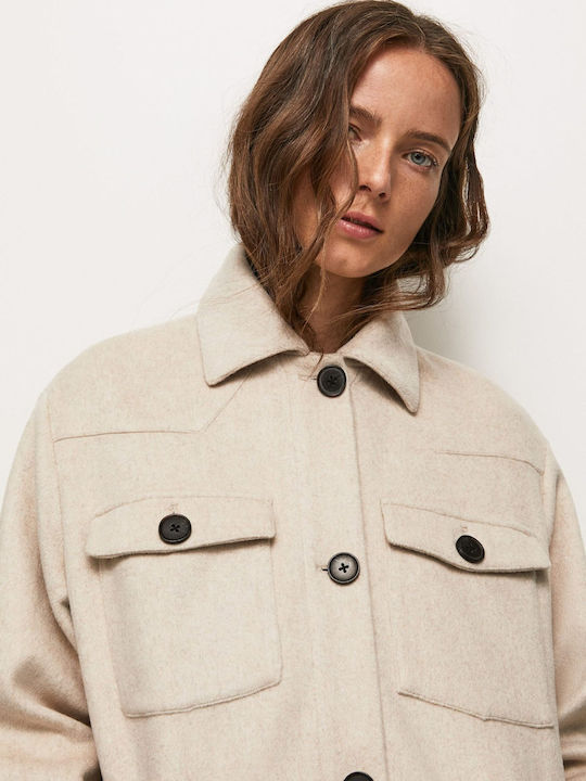 Veruka Γυναικείο Μπεζ Παλτό Oversized με Κουμπιά