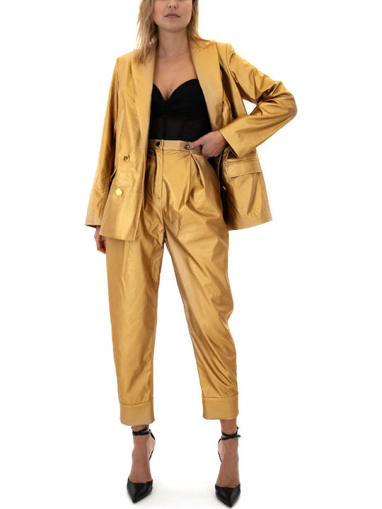 Mi-Ro Women's Leather Double Breasted Blazer GOLD