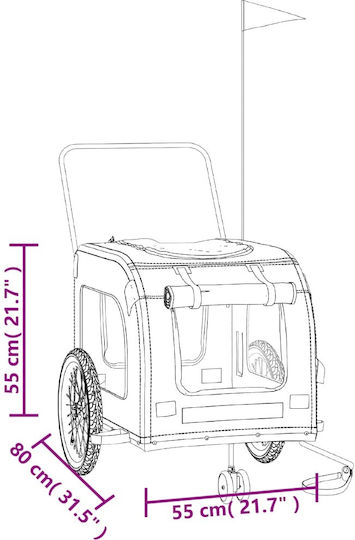 vidaXL Kinderwagen für Hunde bis 45kg Gray L134xB74xH68cm.