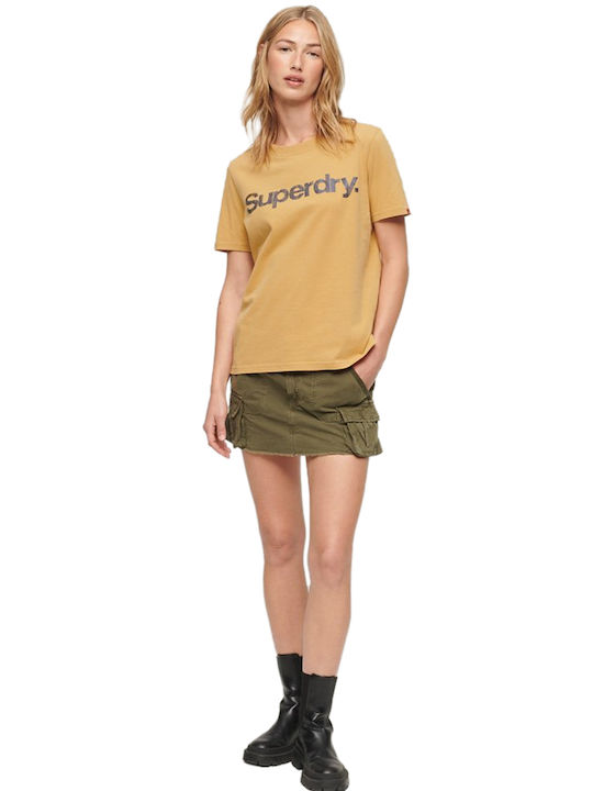 Superdry Metallic Core Logo Damen Bluse Kurzärmelig Gold