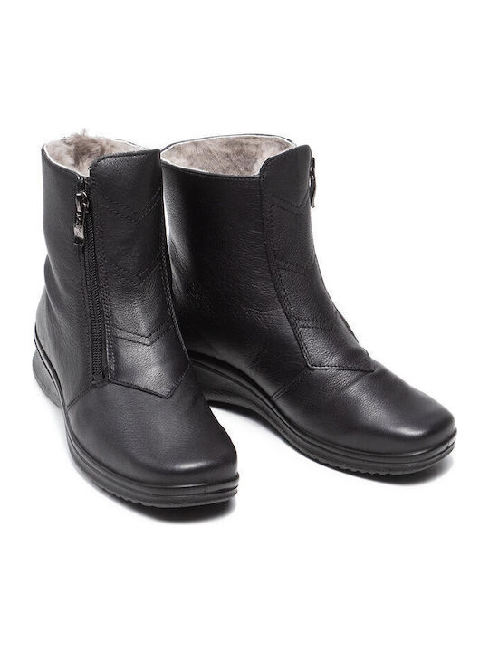 Leder Stiefeletten Damen mit Pelz Schwarz