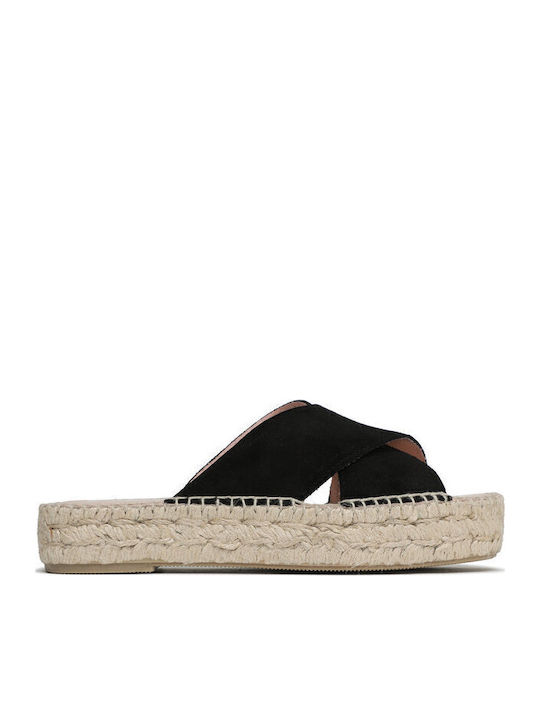 Hamptons Damenplattformen in Stil Espadrilles Schwarz