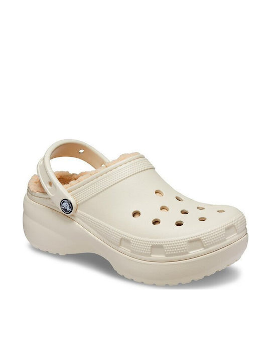Crocs Classic Platform Lined Σαμπό Μπεζ Crocs Classic Platform Lined Σαμπό Μπεζ