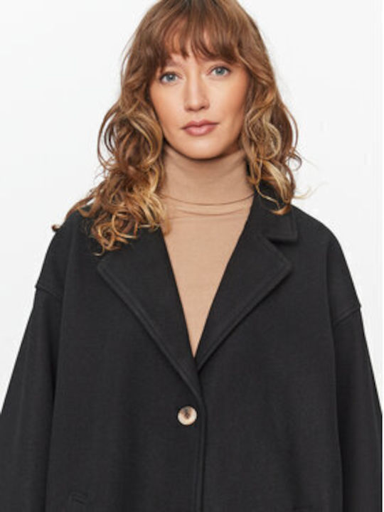 Γυναικείο Μαύρο Παλτό Oversized με Κουμπιά