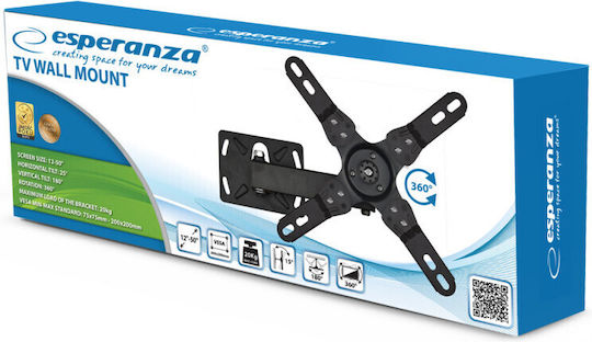 Esperanza ERW003 Βάση Τηλεόρασης Τοίχου έως 50" και 20kg Μαύρο