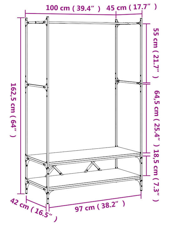 vidaXL Гардеробна стойка Кафяв 100x45x162см