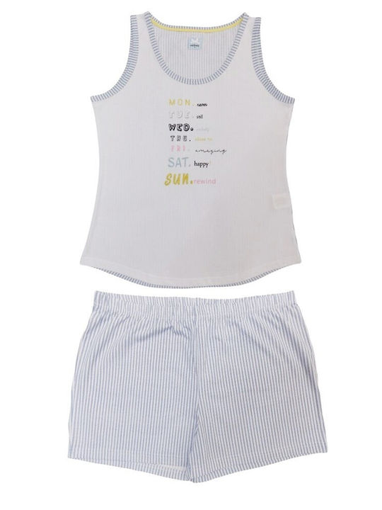 Noidinotte Set Summer Women's Pajamas White-Blue