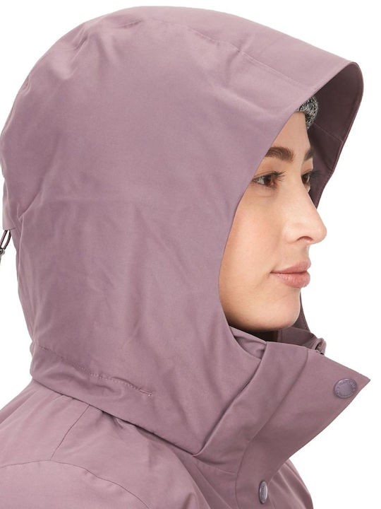 Women's Short Puffer Jacket Waterproof for Winter with Hood Lilacc