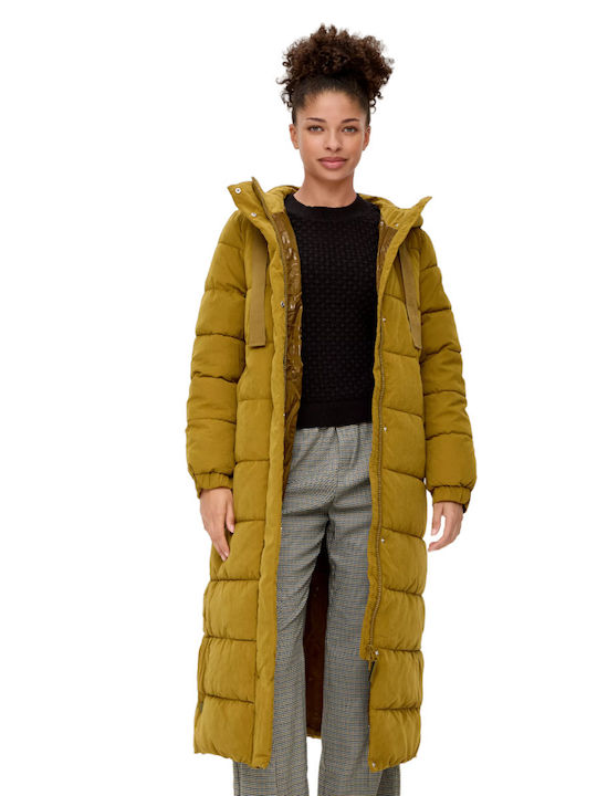 S.Oliver Lang Damen Puffer Jacke für Winter Μουσταρδί