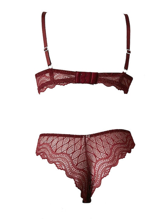 Wonna Spitzen Unterwäsche-Set für Damen mit Schlupf Bordeaux