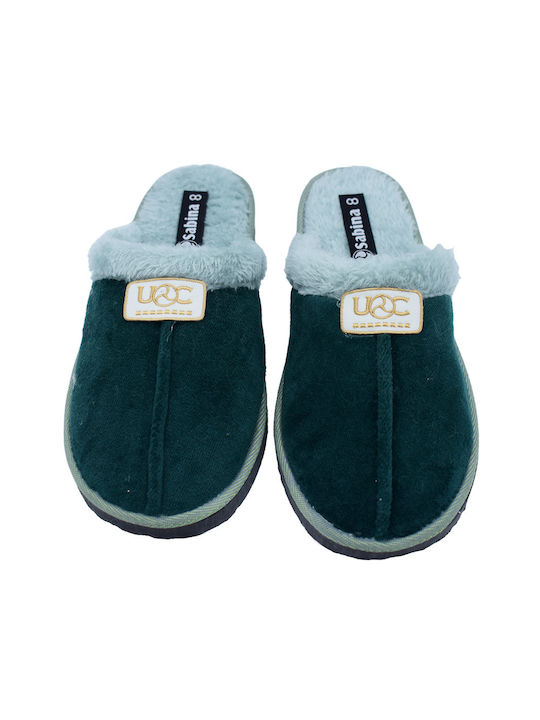 Soulis Shoes Winter Women's Slippers with fur in Green color