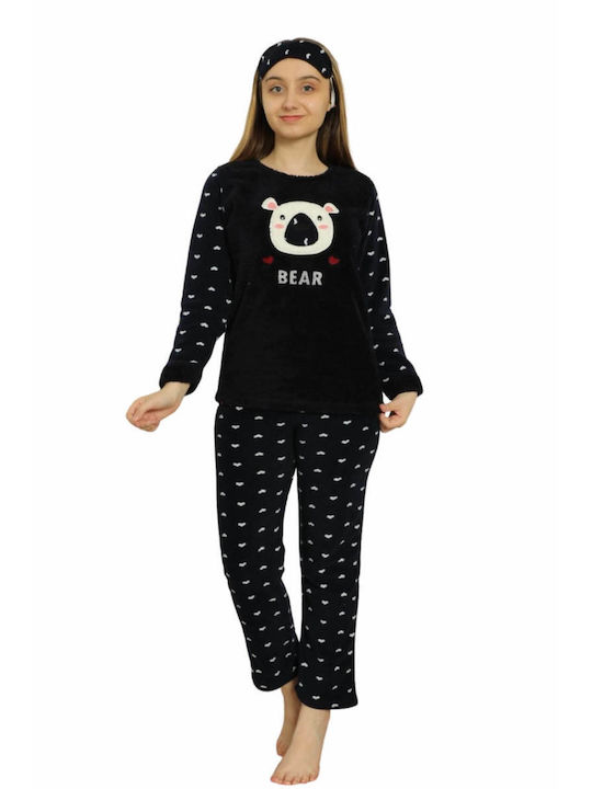 Akasya Kids Pajamas Winter Fleece Navy Blue