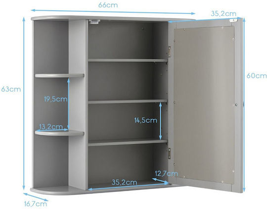 Costway Καθρέπτης Μπάνιου από MDF με Ράφι & Ντουλάπι 66x16.7cm Γκρι