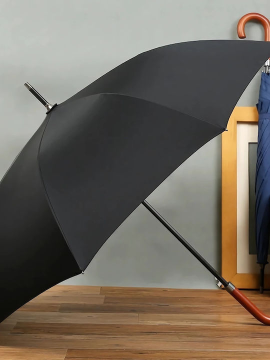 Winddicht Regenschirm mit Gehstock Schwarz
