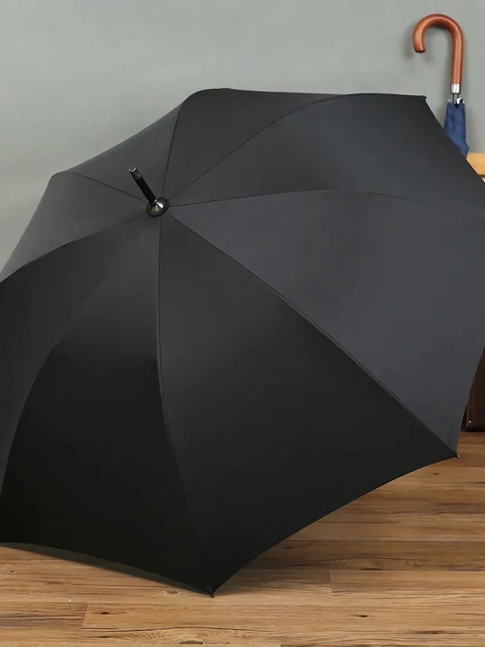 Windproof Automatic Umbrella with Walking Stick Black