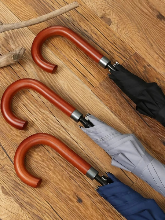 Windproof Automatic Umbrella with Walking Stick Black