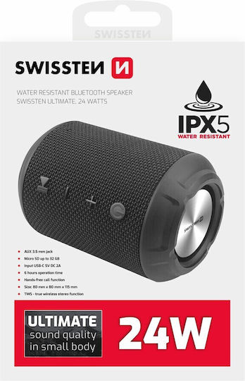 Swissten Ultimate Bluetooth-Lautsprecher 24W mit Akkulaufzeit bis zu 6 Stunden Schwarz