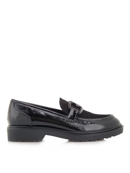 Exe Patent Leather Women's Moccasins in Black Color