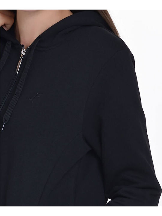 Long Women's Cardigan with Zipper Black