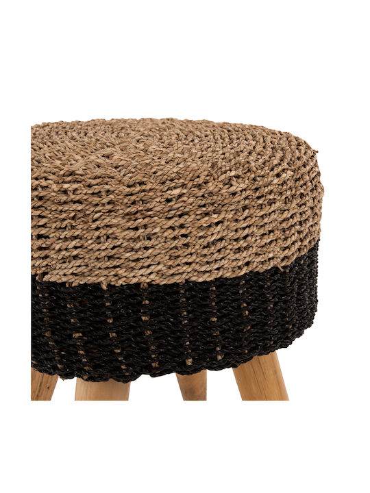 Stool For Living Room Wicker Beam Natural & Black 43x43x45cm