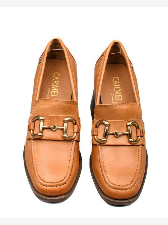 Leder Pumps mit mittelhohem Absatz Braun