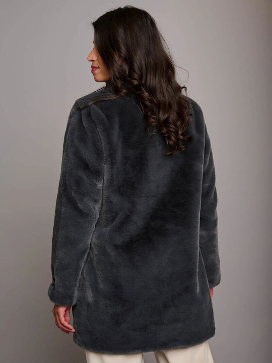 Rino&Pelle Women's Midi Coat with Fur Charcoal.