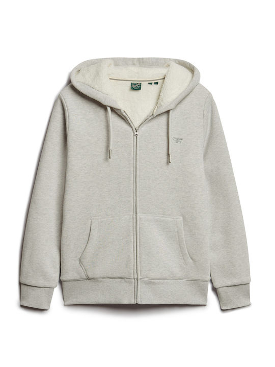 Essential Borg Women's Sweatshirt Sherpa Hooded Light Grey Melange
