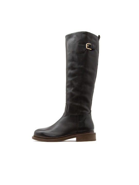 Paola Ferri Leather Women's Boots with Zipper Brown