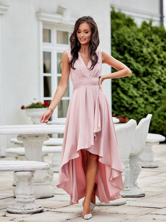 Roco Fashion Maxi Evening Dress Satin Pink