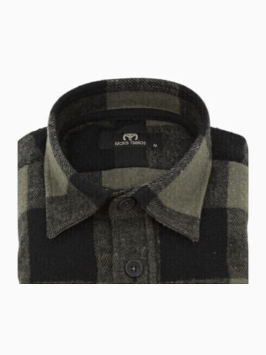 Long-sleeved Flannel Shirt Checked Olive