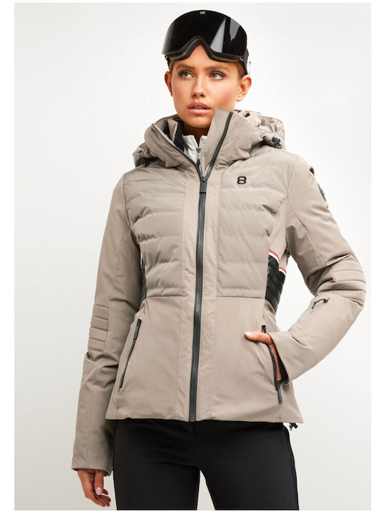 8848 Altitude Women's Short Puffer Jacket Waterproof for Winter with Hood Pale Brown