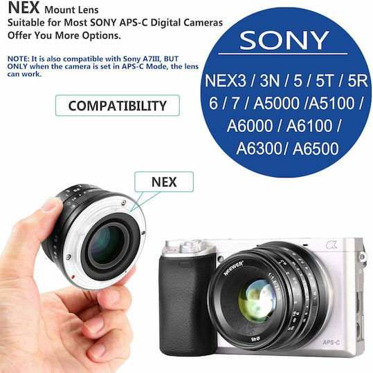 Neewer Crop Camera Lens 25mm F1.8 Fixed for Sony E Mount Black
