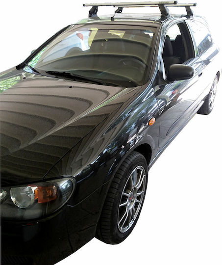 Menabo Aluminum Car Roof Bars for Nissan Almera 3D Set with Roof Rack Legs and Lock Silver