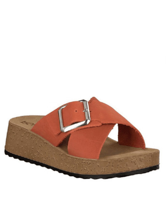 Level Anatomic Leather Women's Flat Sandals Anatomic Flatforms in Orange Color