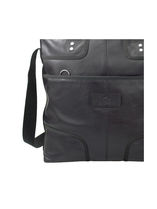 Lacoste Leather Briefcase with Zipper Black