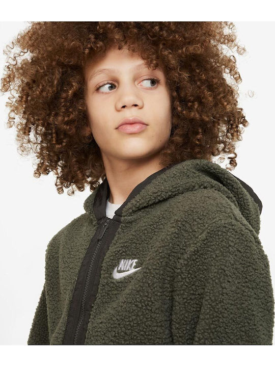 Fleece Kids Sweatshirt Cardigan with Hood and Khaki Pockets Sportswear Club